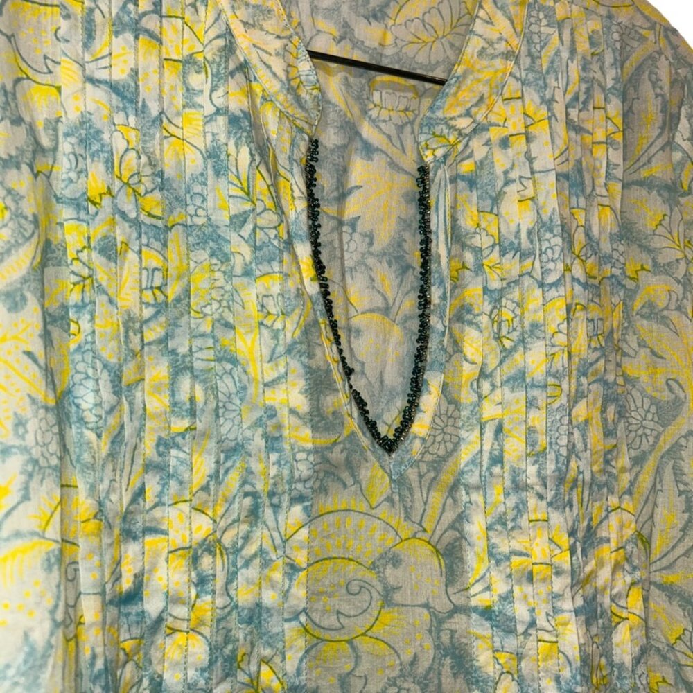 Roberta Roller Rabbit NEW blue neon yellow floral print beaded trim tuni… - Picture 6 of 6